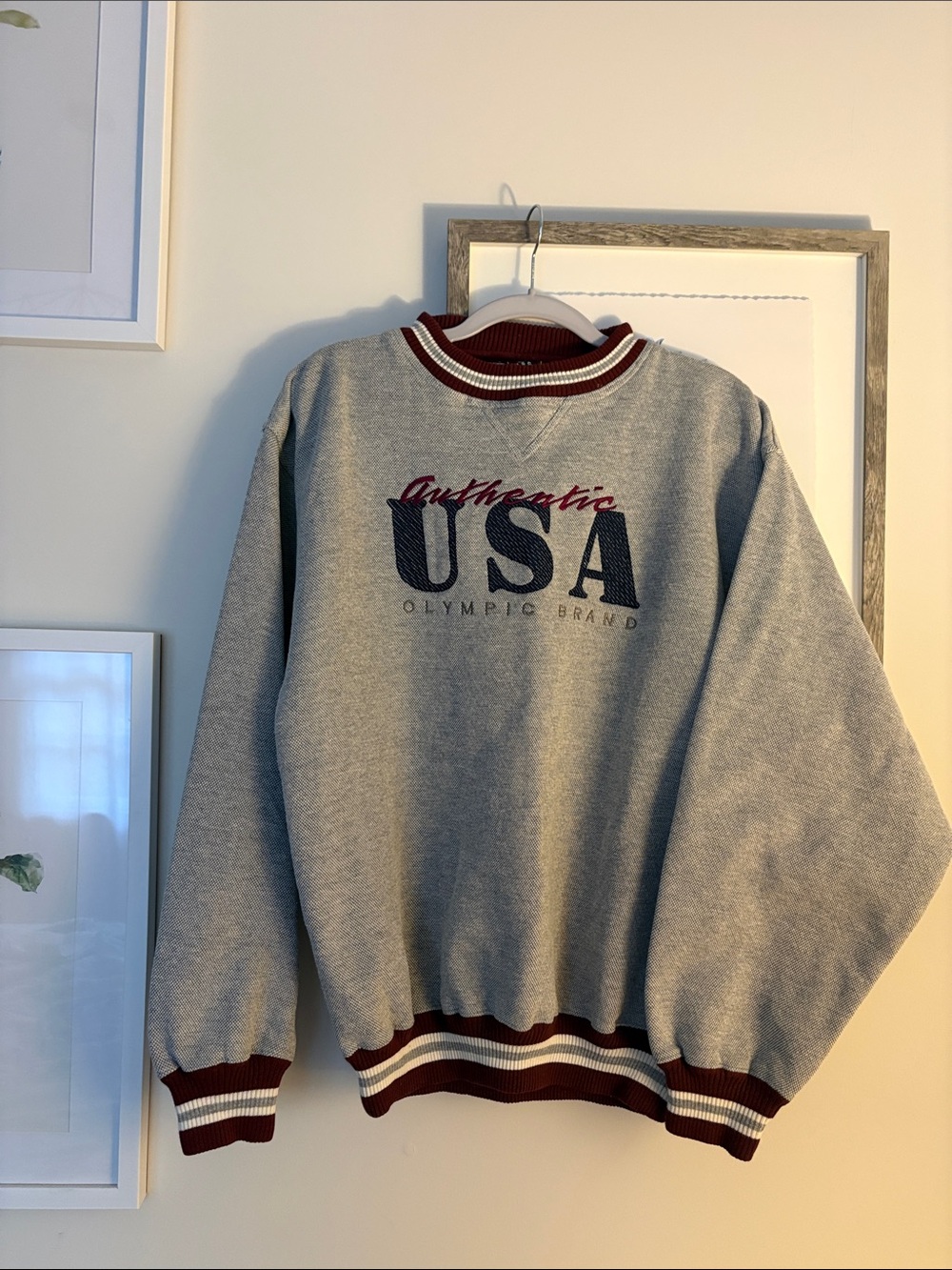 Authentic USA Olympic Grey Crewneck Sweatshirt with Maroon Trim